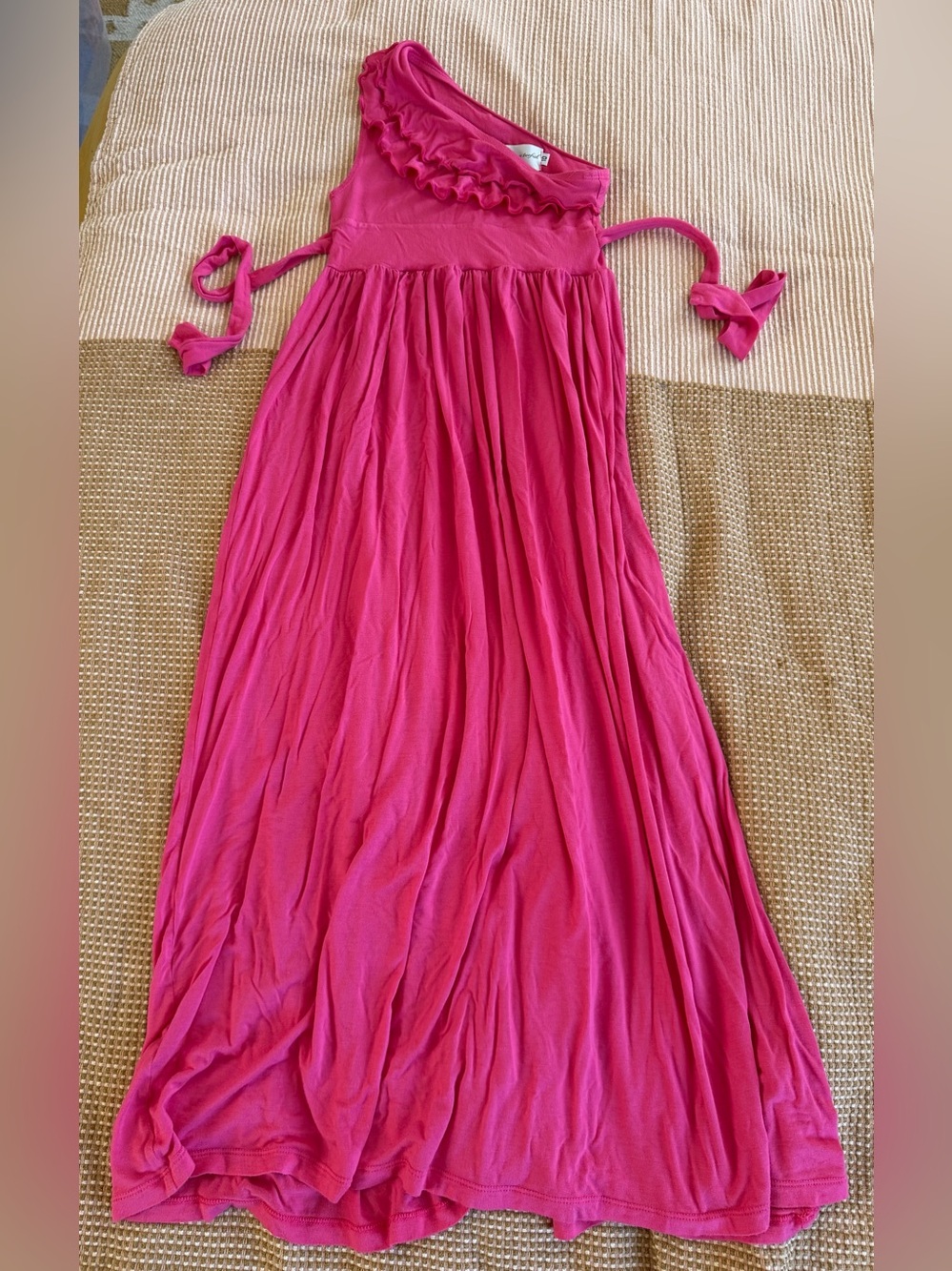 Girls One-Shoulder Ruffle Maxi Dress - Hot Pink